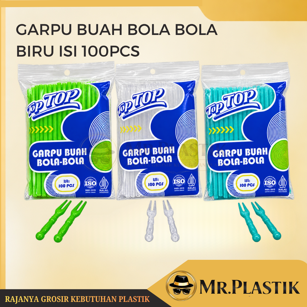 1 DUS Garpu Buah Bola Bola Warna random ISI 100PACK/10.000PCS